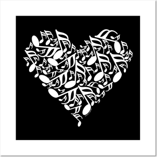 White Music Notes Heart Posters and Art